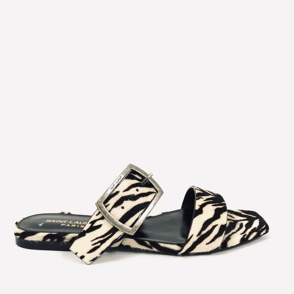 Saint Laurent Oak Zebra Calf-hair Buckle Squared Toe Sandal - Picture 2 of 10